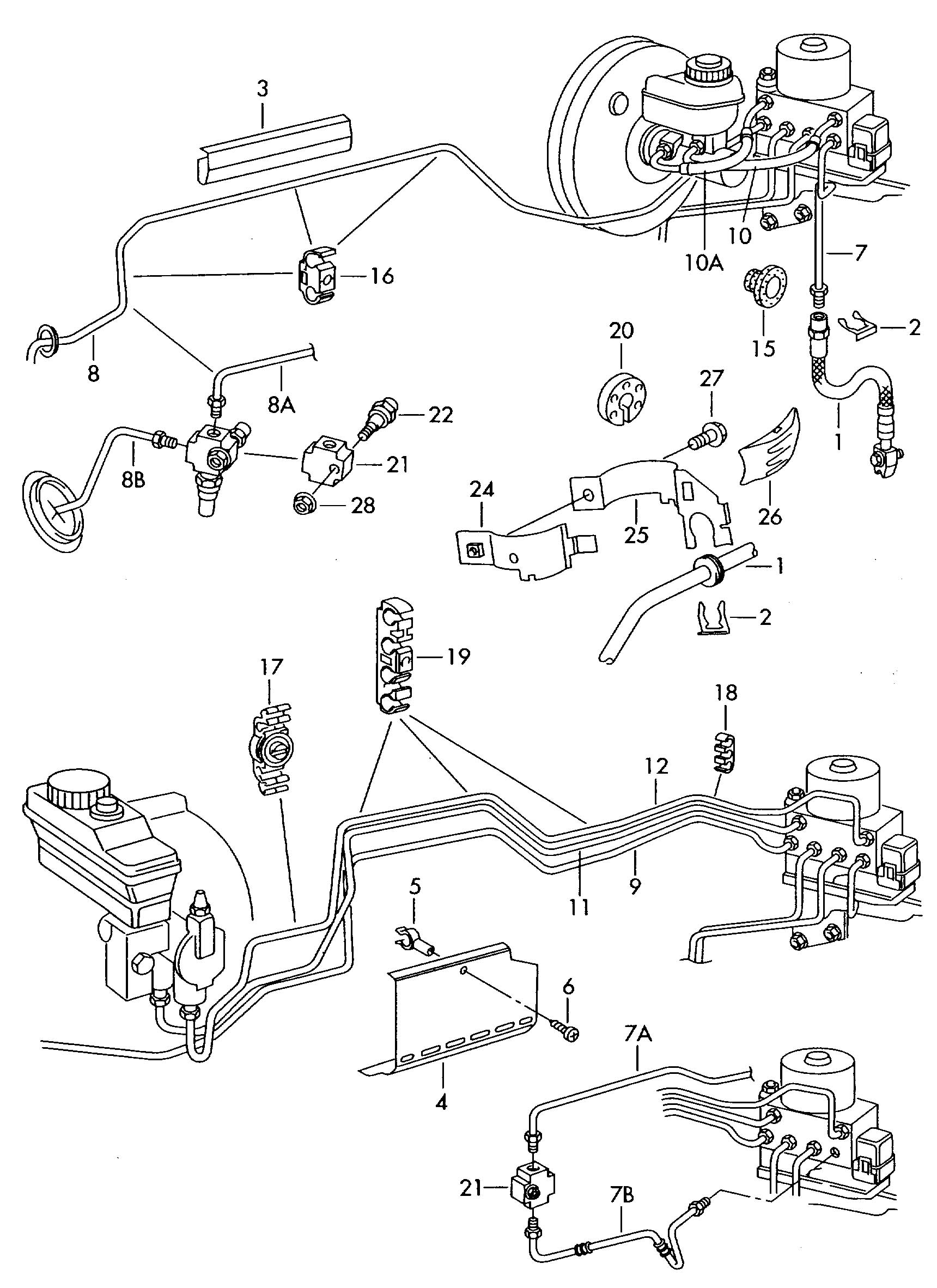 Volkswagen Golf Brake line from hydraulic system to brake hose. BRAKE